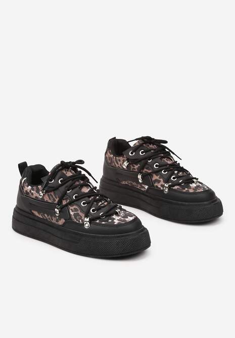 Czarne Sneakersy ze Wzorem w Panterkę Doridi 5