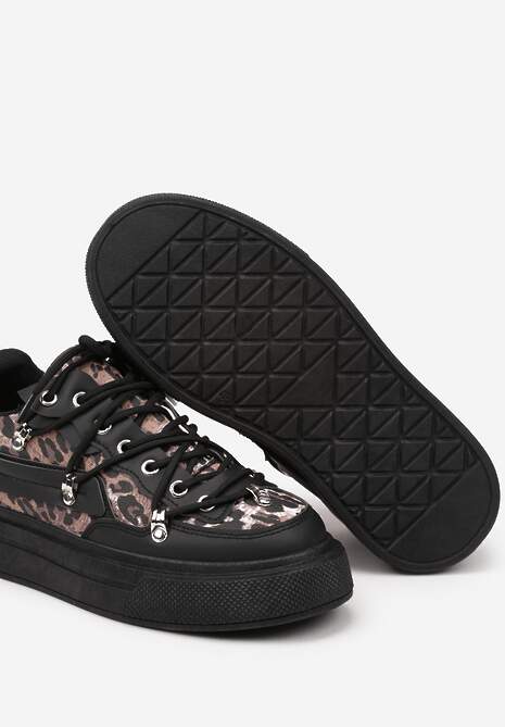 Czarne Sneakersy ze Wzorem w Panterkę Doridi 6