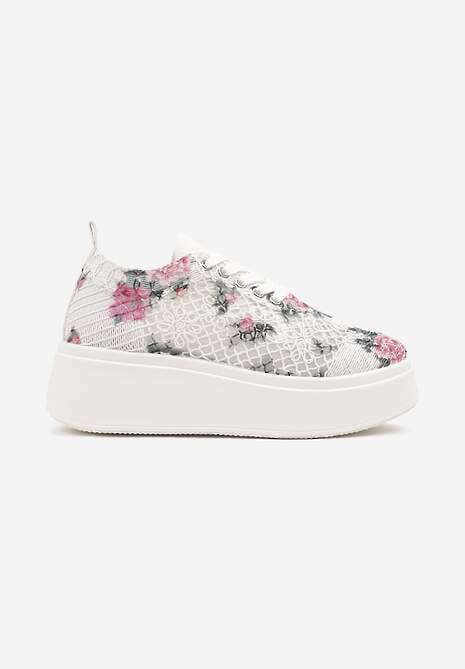 Białe Ażurowe Sneakersy Vices na Platformie w Kwiaty Halvisa 4