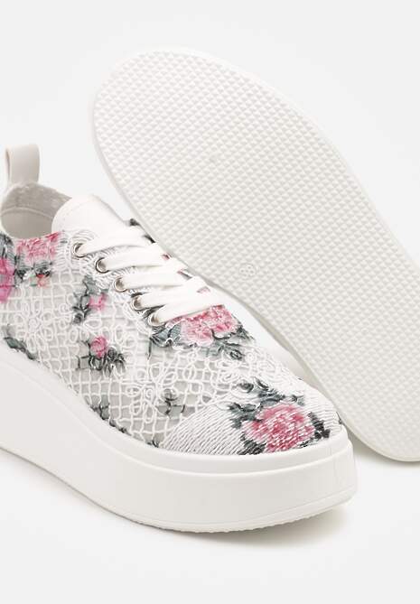 Białe Ażurowe Sneakersy Vices na Platformie w Kwiaty Halvisa 6