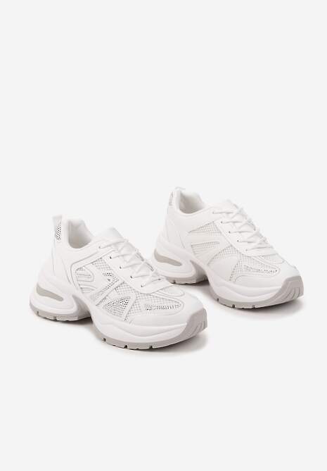 Białe Sneakersy Zdobione Cyrkoniami na Podeszwie z Tłoczeniami Raviora 5