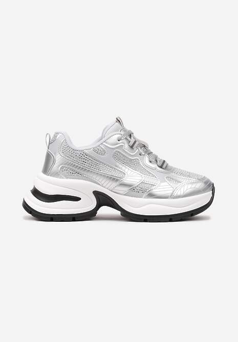 Srebrne Brokatowe Sneakersy w Streetwearowym Stylu na Piankowej Podeszwie Felindris 4