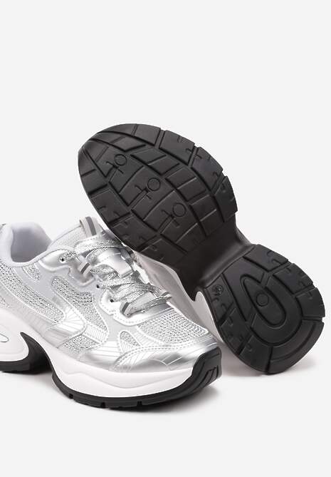 Srebrne Brokatowe Sneakersy w Streetwearowym Stylu na Piankowej Podeszwie Felindris 6
