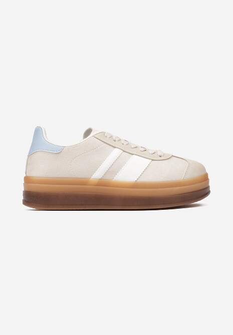 Beżowe Sneakersy na Płaskiej Podeszwie z Ozdobnymi Paskami Velali 4