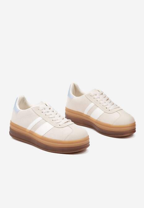 Beżowe Sneakersy na Płaskiej Podeszwie z Ozdobnymi Paskami Velali 5