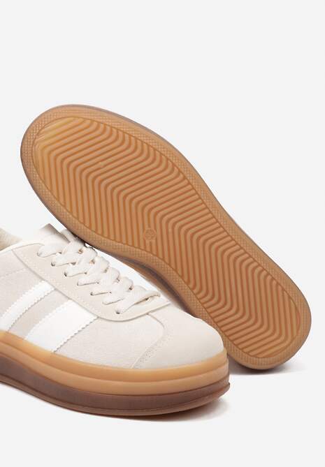 Beżowe Sneakersy na Płaskiej Podeszwie z Ozdobnymi Paskami Velali 6