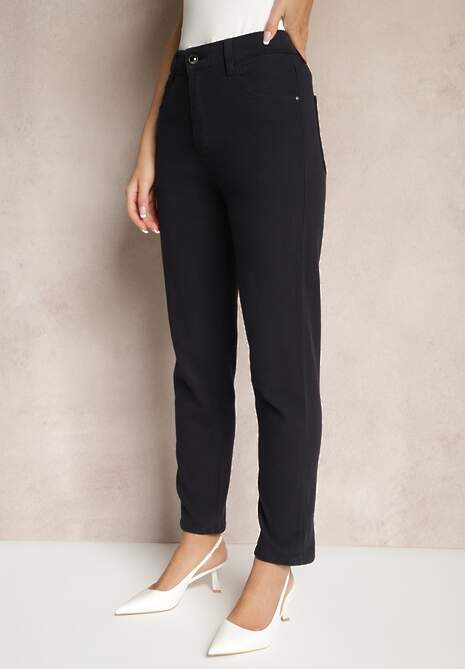 Granatowe Jeansy Mom Fit Regular Waist o Casualowym Kroju Firvila 4