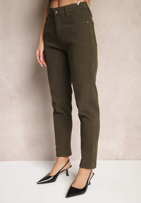 Ciemnozielone Jeansy Mom Fit Regular Waist o Casualowym Kroju Firvila 4