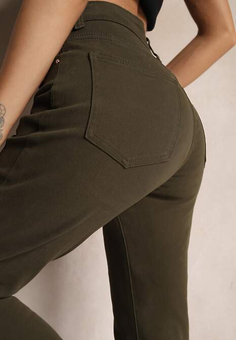 Ciemnozielone Jeansy Mom Fit Regular Waist o Casualowym Kroju Firvila 5