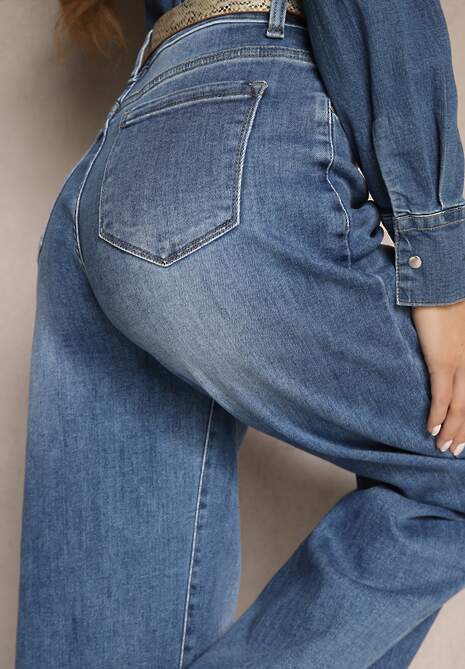 Niebieskie Jeansy z Bawełną i Wiskozą High Waist o Szerokim Kroju z Przetarciami Valviola 5