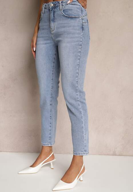 Jasnoniebieskie Jeansy High Waist o Kroju Mom Fit Delarinor 4
