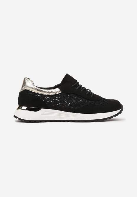 Czarne Ażurowe Sneakersy na Podeszwie z Metaliczną Wstawką Neomira 4