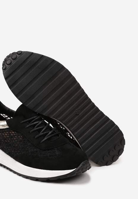Czarne Ażurowe Sneakersy na Podeszwie z Metaliczną Wstawką Neomira 6