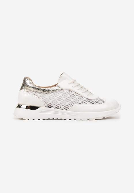 Białe Ażurowe Sneakersy na Podeszwie z Metaliczną Wstawką Neomira 4
