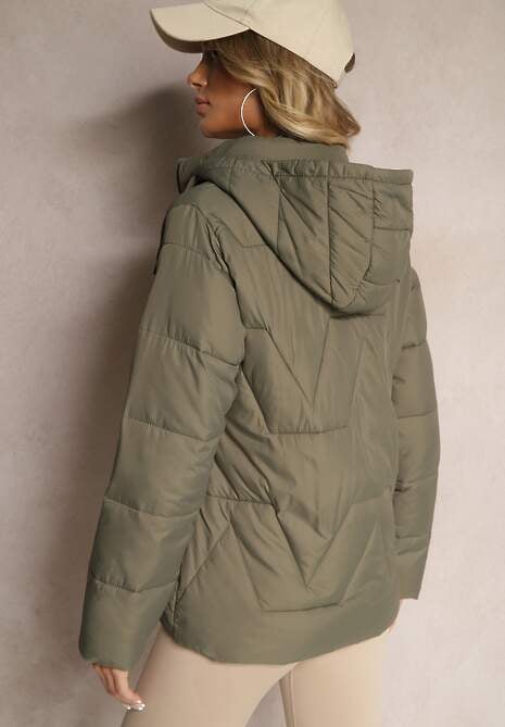 Ciemnozielona Pikowana Kurtka Przejściowa z Kapturem Silidi 4