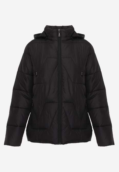 Czarna Pikowana Kurtka Przejściowa z Kapturem Silidi 6