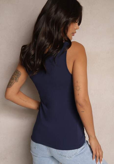 Granatowy Bawełniany Top z Koronką Arisale 5