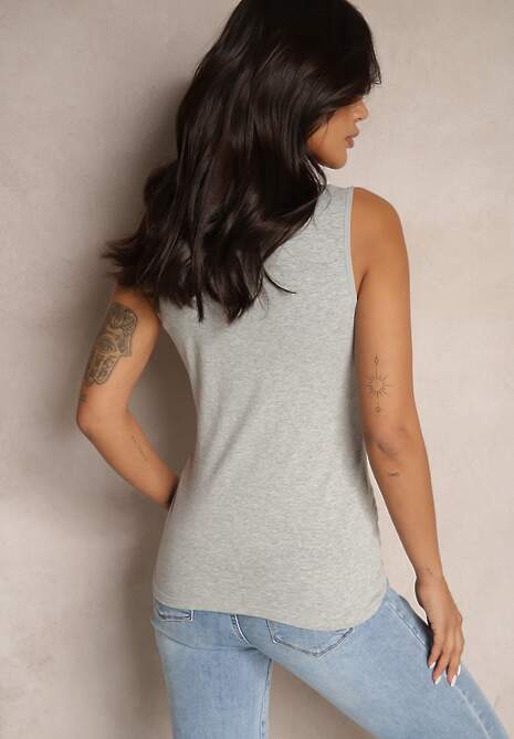 Ciemnoszary Top z Bawełny z Koronkową Wstawką Arivara 5