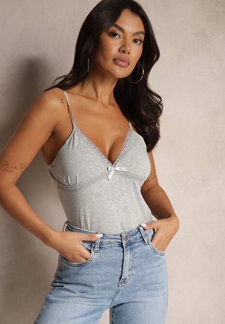 Ciemnoszary Top z Bawełny na Regulowanych Ramiączkach Larithra 5