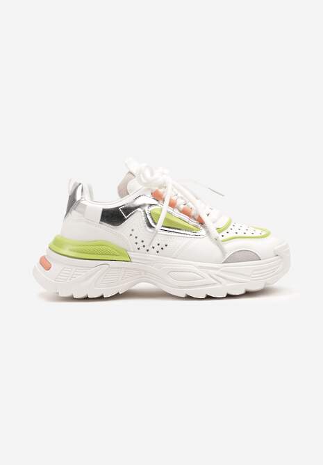 Biało-Zielone Sneakersy w Streetwearowym Stylu na Tłoczonej Podeszwie Nelasea 4