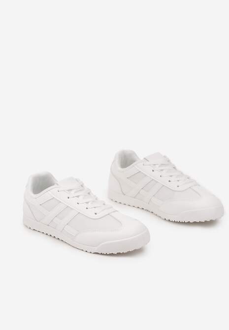 Białe Sneakersy na Płaskiej Podeszwie z Geometrycznym Wzorem Rivmi 5