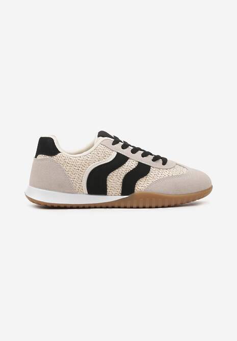 Beżowo-Czarne Sneakersy z Ozdobną Plecionką z Rafią Morloris 4