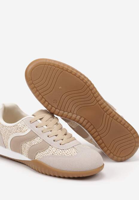 Ciemnobeżowe Sneakersy z Ozdobną Plecionką z Rafią Morloris 6