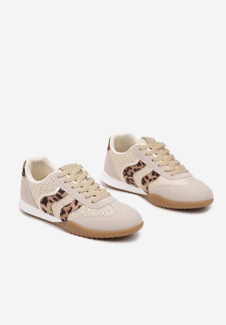 Beżowo-Brązowe Sneakersy z Ozdobną Plecionką z Rafią i Wzorem w Panterkę Morloris 5