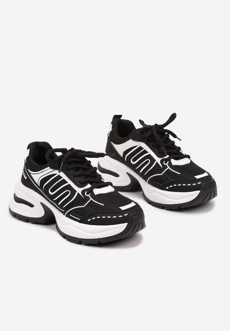 Czarne Sneakersy na Platformie Ozdobionej Tłoczeniem z Geometrycznym Motywem Arivira 5