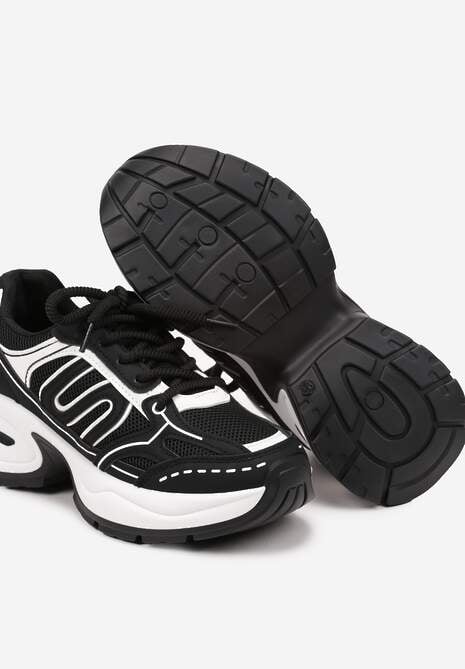 Czarne Sneakersy na Platformie Ozdobionej Tłoczeniem z Geometrycznym Motywem Arivira 6