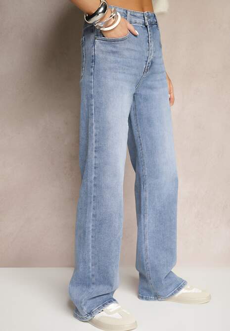 Niebieskie Jeansy Regular Waist z Szeroką Nogawką Ravileya 4
