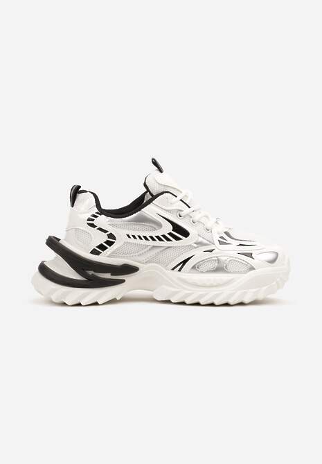 Białe Sneakersy na Platformie z Tłoczeniem i Siateczkowymi Wstawkami Galoria 4