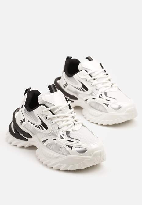 Białe Sneakersy na Platformie z Tłoczeniem i Siateczkowymi Wstawkami Galoria 5