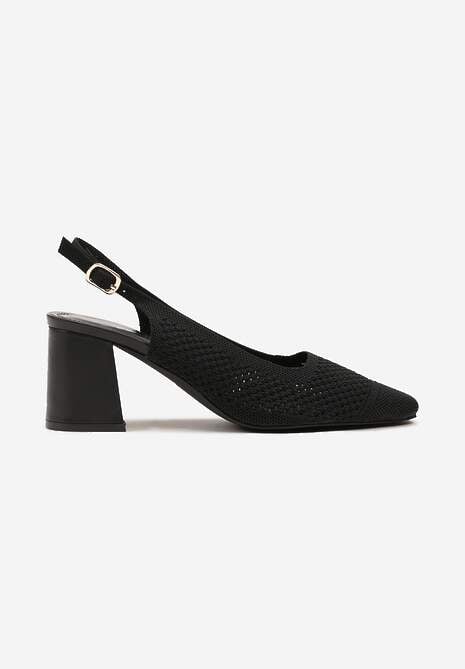 Czarne Sandały na Słupku Typu Slingback z Ażurową Cholewką Morivira 4