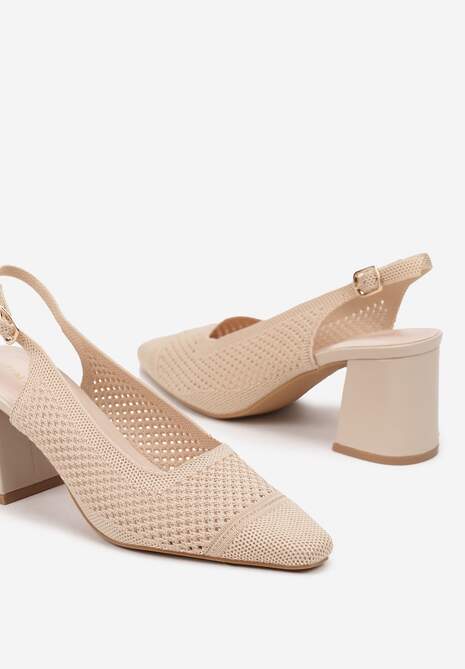 Beżowe Sandały na Słupku Typu Slingback z Ażurową Cholewką Morivira 6