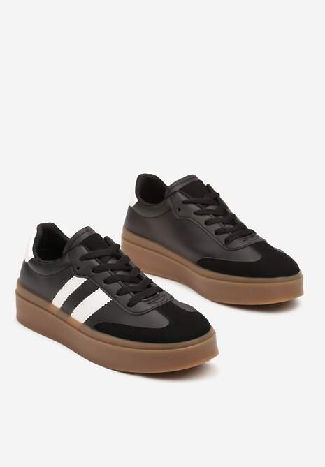 Czarne Sneakersy Tenisówki Ozdobione Paskami Sovresia 5