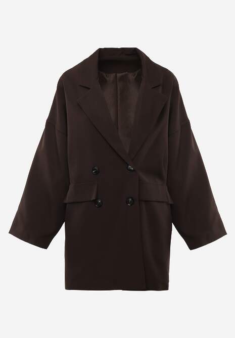 Brązowa Oversizowa Marynarka z Klapami i Dwurzędowym Zapięciem Sinthelis 6