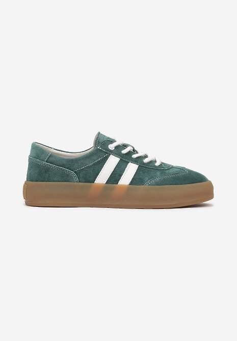 Ciemnozielone Sneakersy Klasyczne Tenisówki ze Skóry Naturalnej Alotia 4