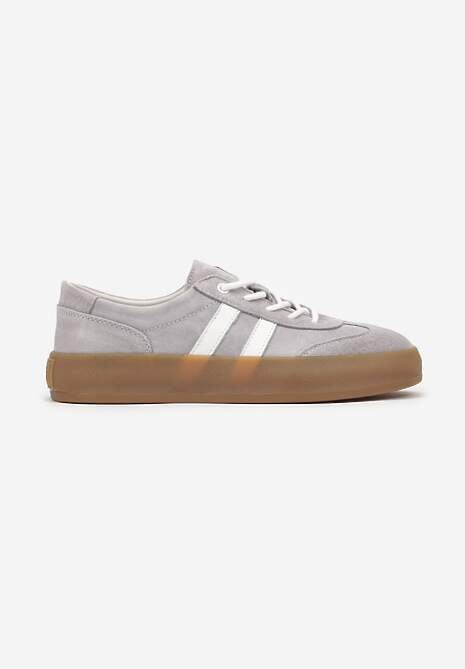 Szare Sneakersy Klasyczne Tenisówki ze Skóry Naturalnej Alotia 4