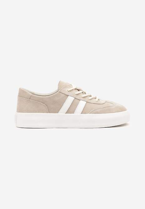 Beżowe Sneakersy Tenisówki ze Skóry Naturalnej na Niskiej Platformie Eleadria 4