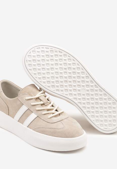 Beżowe Sneakersy Tenisówki ze Skóry Naturalnej na Niskiej Platformie Eleadria 6