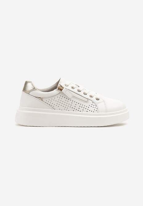 Białe Sneakersy ze Skóry Naturalnej ze Skórzaną Wkładką i Perforacją Falothra 4
