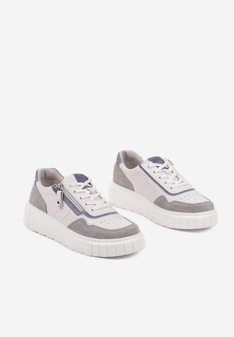 Biało-Szare Streetwearowe Sneakersy ze Skóry Naturalnej z Ozdobnym Suwakiem Eleavenna 5