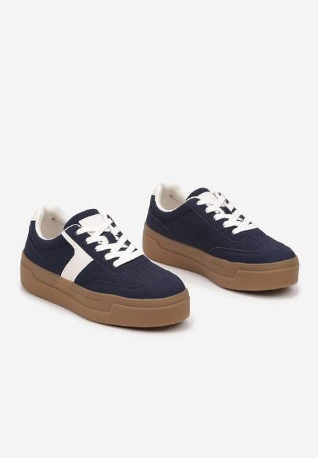 Granatowe Sneakersy na Grubej Podeszwie w Stylu Kultowych Tenisówek Hanelith 5