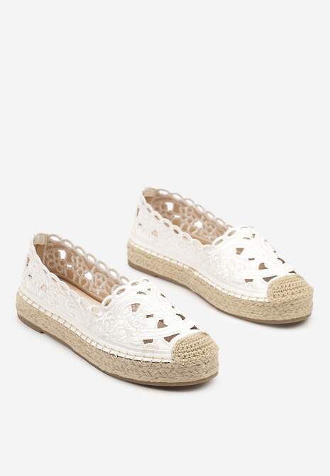 Białe Płaskie Espadryle z Ażurową Cholewką Elearwen 5