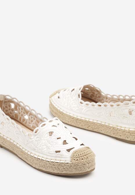 Białe Płaskie Espadryle z Ażurową Cholewką Elearwen 6