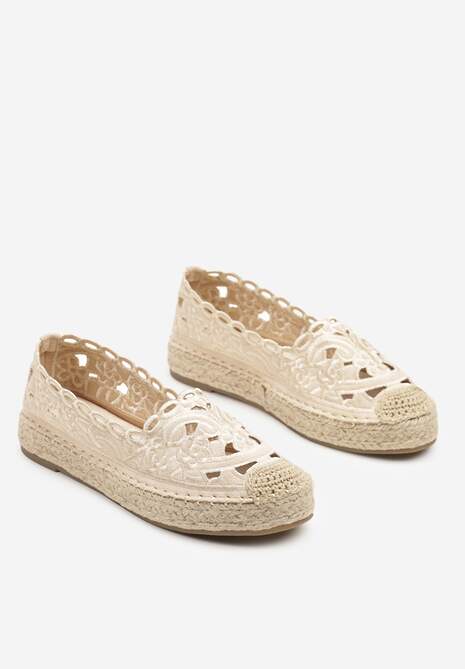 Beżowe Płaskie Espadryle z Ażurową Cholewką Elearwen 5