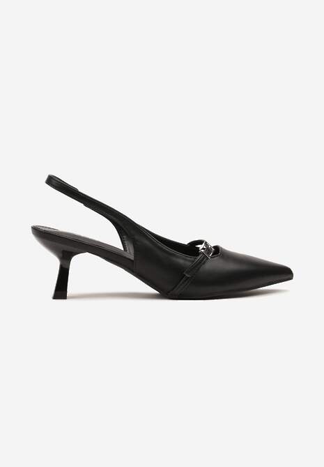 Czarne Sandały na Kaczuszce Slingback z Paskiem i Klamrą Elearela 4