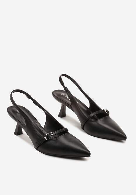 Czarne Sandały na Kaczuszce Slingback z Paskiem i Klamrą Elearela 5