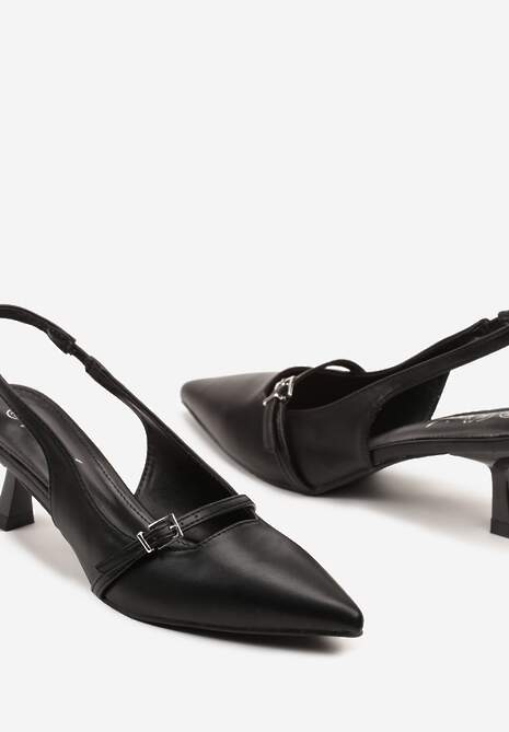 Czarne Sandały na Kaczuszce Slingback z Paskiem i Klamrą Elearela 6